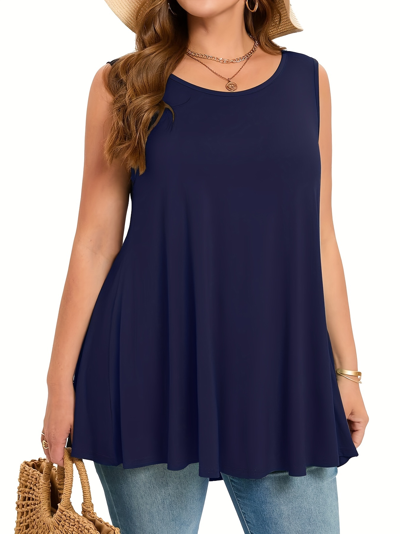 Summer Clothing Plus - Camiseta sin mangas lisa y sencilla