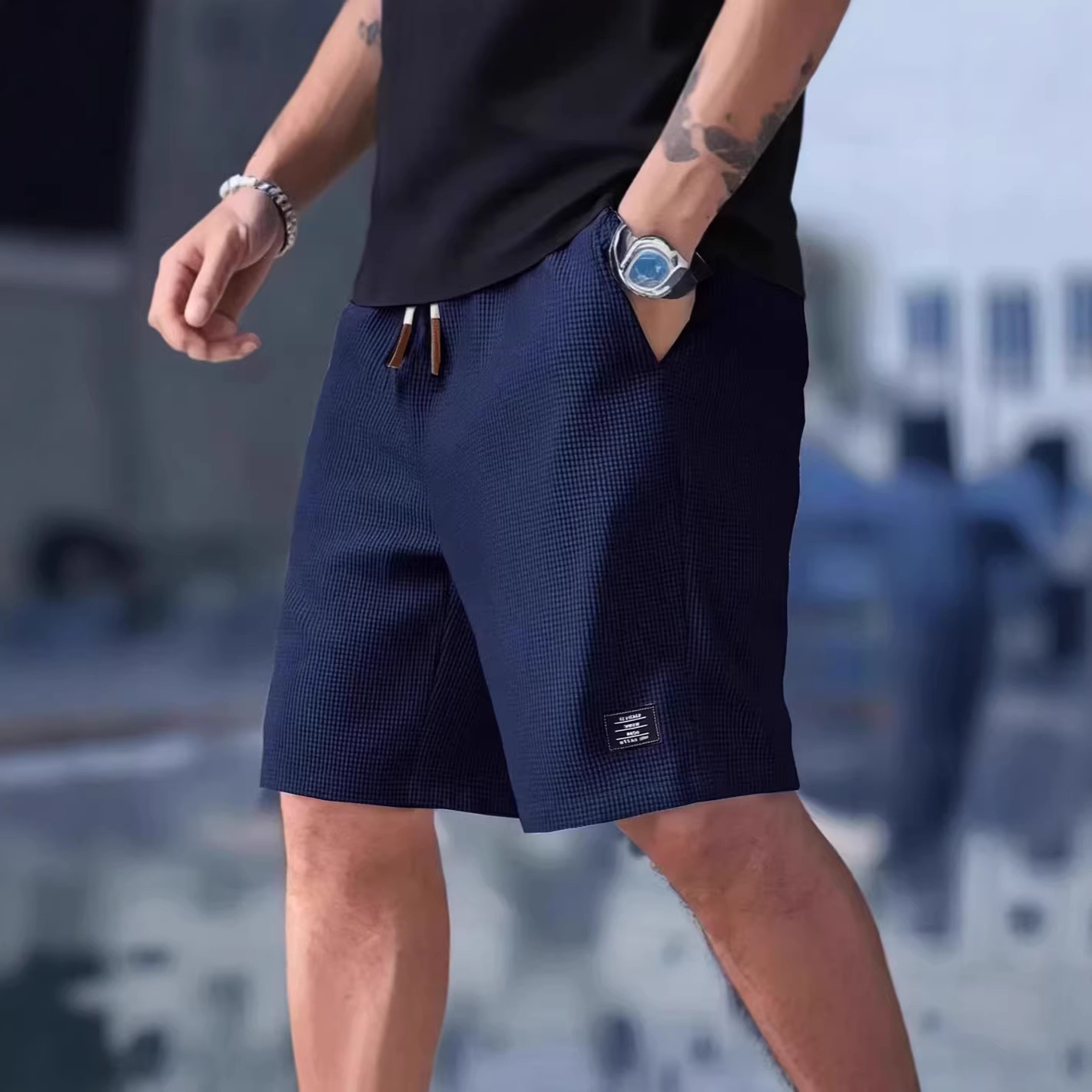 Summer Clothing Deals - Pantalones Cortos de Hombre Negros Oversize