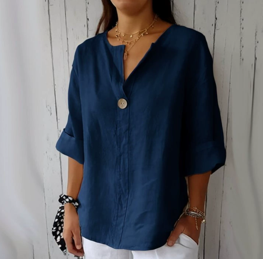 Summer Clothing Plus - Camisa Holgada con Botones y Cuello