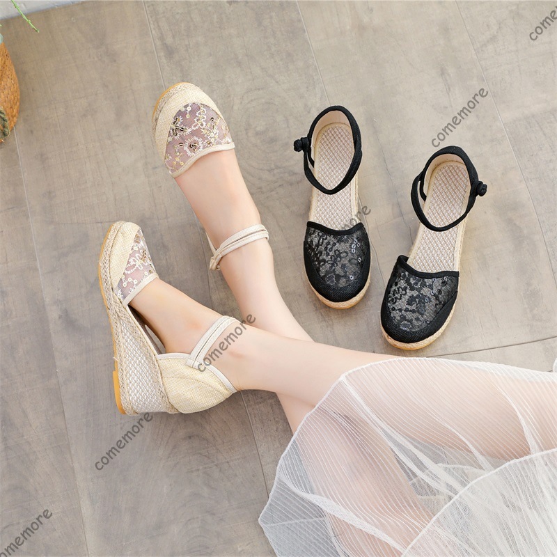 Espadrille Sandal Women - Sandalias de cuña de esparto con