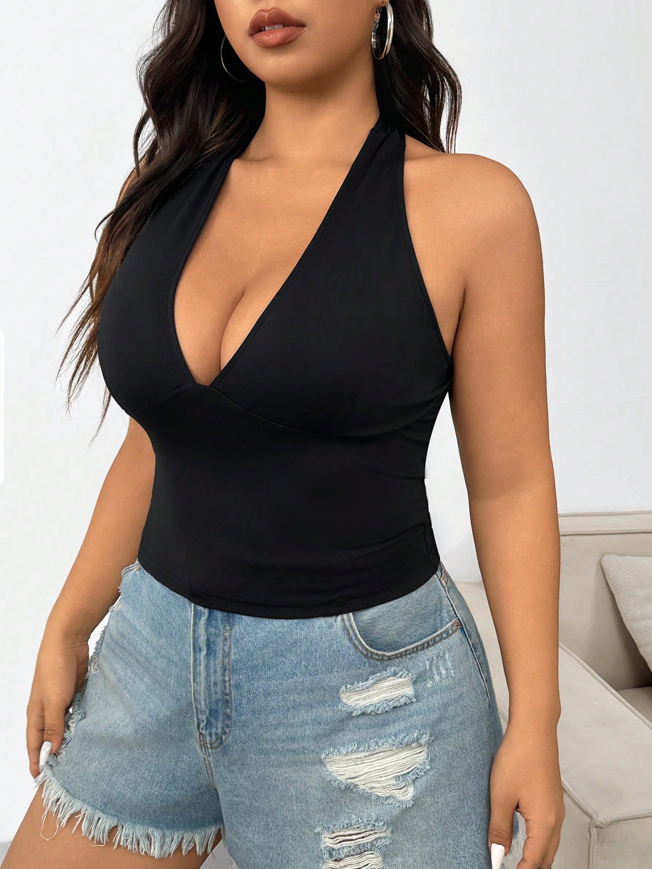 Nueva moda, color sólido, tall - Summer Clothing Plus reseña y precio