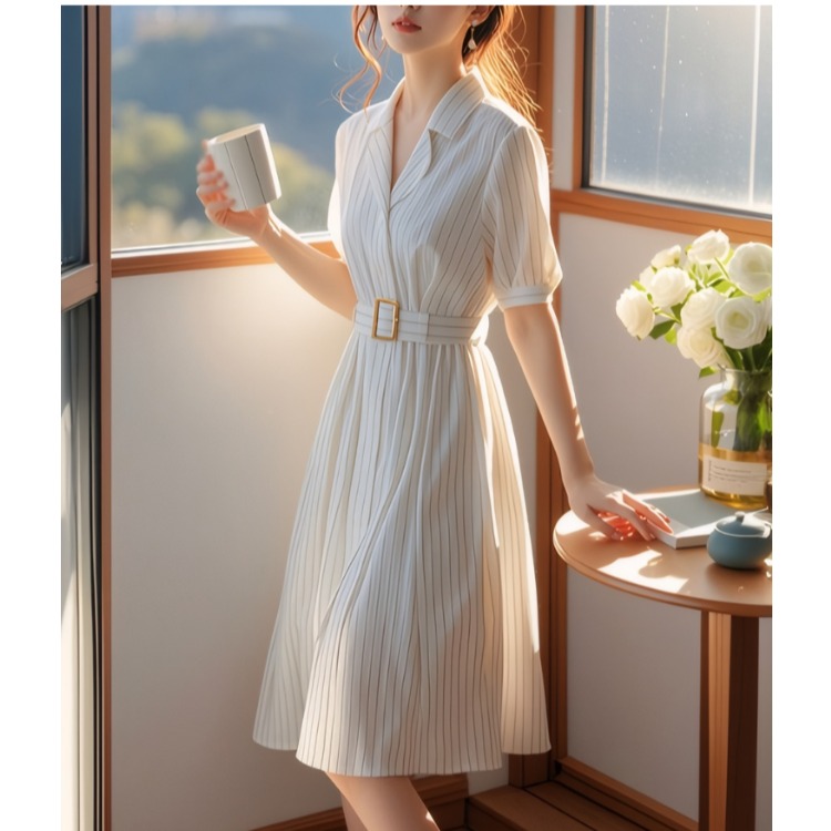 Vestido de cintura alta a raya - Summer Line Clothing Brand reseña y precio